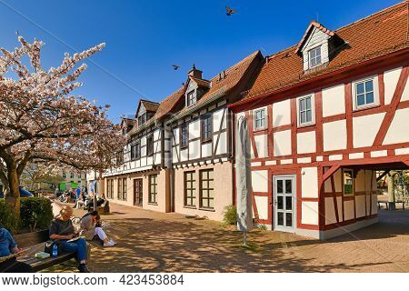 Hofheim, Germany - March 2021: Old Historic Square With Tower And City Wall Of Hofheim Called 'platz