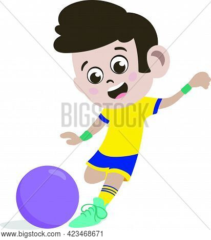 A Cute And Adorable Child Character In Cartoon Style. Kindergarten Preschool Kid Dressed As Professi
