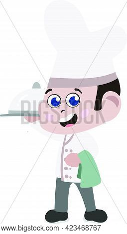 A Cute And Adorable Child Character In Cartoon Style. Kindergarten Preschool Kid Dressed As Professi