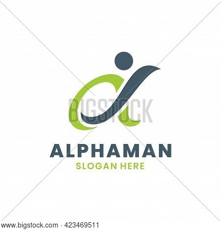 Alpha Logo With Human Vector Illustration. Creative Growth Logo, Marketing, Success And Health Conce