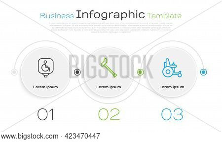 Set Line Disabled Wheelchair, Walking Stick Cane And Electric. Business Infographic Template. Vector