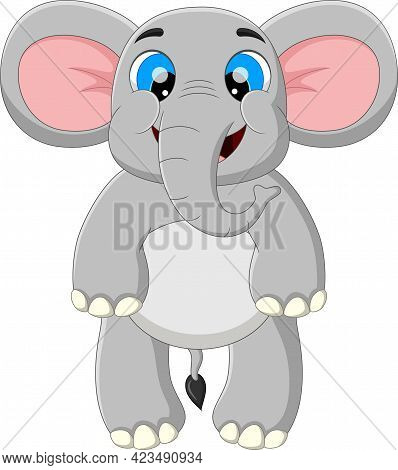 Cartoon Baby Elephant Posing And Smiling  On A White Background