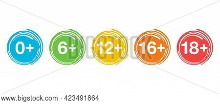 Age Limits Badges Set For Censoring Of Different Categories For Children And Adults - 0, 6, 12, 16, 