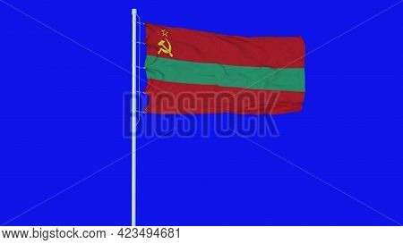 Transnistria Flag Waving On Wind On Blue Screen Or Chroma Key Background. 3d Rendering