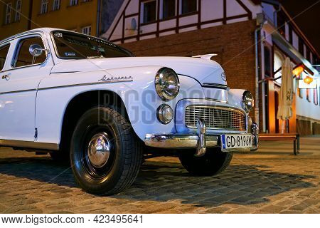 Gdansk, Poland, Oct 4, 2018: Old Vintage White Fso Warszawa Car Released Circa 1965 In Warsaw, Polan