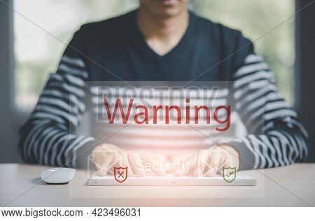 Email Concept With Laptop Spam And Virus Computer Monitor Internet Security Concept, Businessman Rea