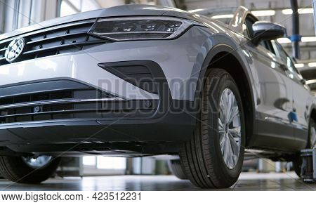 Moscow Russia - June 12 2021: Luxury Suv Car In A Car Service Station. In The Background, The Interi