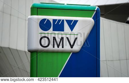 Bucharest, Romania - June 08, 2021: An OMV gas station signal  is seen in Bucharest This image is for editorial use only.