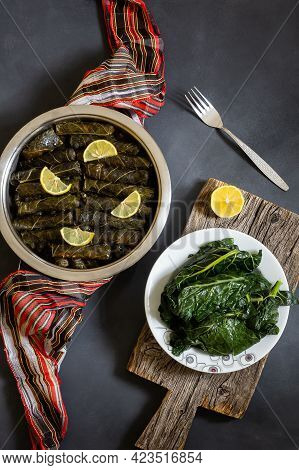 Stuffed Collard Greens With Boiled Leaves, Traditonal Turkish Black Sea Region Food, Sarma, Dolma