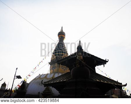 Swayambhunath Pagoda Or Swayambu Chedi Or Swoyambhu Stupa Or Monkey Temple And Eyes Of Lord Buddha F