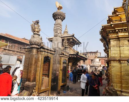 Hariti Nepalese Golden Shrine Or Ajima Hindu Gold Temple At Swayambhunath Or Monkey Temple For Nepal