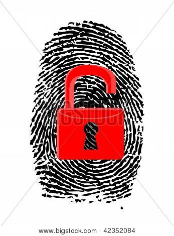 Otisk prstu s odemčený, červená U-lock