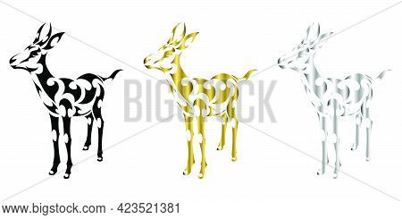 Three Color Black Gold Silver Line Art Vector Of Springbok Is Standing Suitable For Use As Decoratio