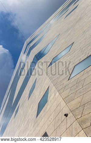 Groningen, Netherlands - March 07, 2020: Facade And Windows Of The Contemporary Forum Building In Gr