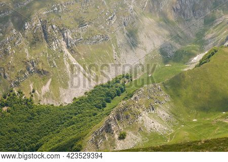 Panoramic View From Monte Bove Sud In The National Park Of Monti Sibillini During Spring Day Of June