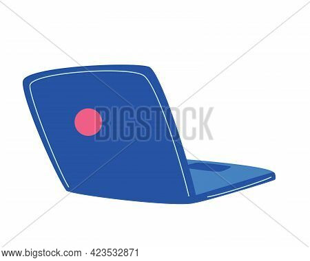 Cartoon Laptop. Rear View. Home Appliences Laptop. A Convenient Gadget For Work Games And Entertainm