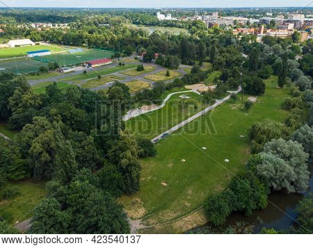 Wroclaw, Poland - July 1 2020: Aerial Drone View To Park In Low Meadows