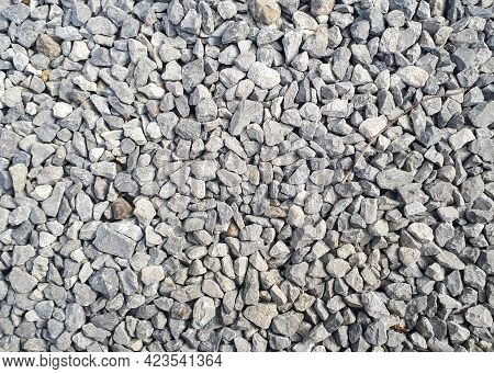 Gravel Road Texture. Small Grey Pebble Patternt. Stone Ground Background.