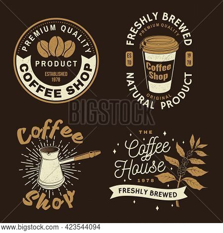 Set Of Coffe Shop Logo, Badge Template. Vector . Typography Design With Coffee Grinder Silhouette. T