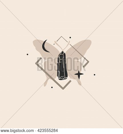 Hand Drawn Vector Abstract Stock Flat Graphic Illustration With Logo Element, Bohemian Magic Art Of 