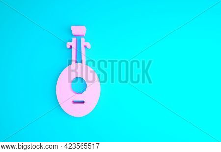 Pink Musical Instrument Lute Icon Isolated On Blue Background. Arabic, Oriental, Greek Music Instrum