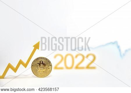 Bitcoin. Bitcoin Price In 2022. Popular Cryptocurrency Rate. The Bitcoin Coin On The Price Chart Is 