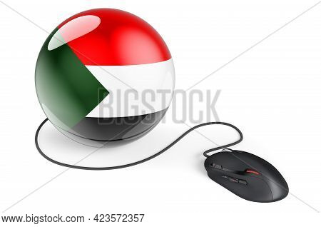 Computer Mouse With Sudanese Flag. Internet Network In Sudan Concept. 3d Rendering Isolated On White