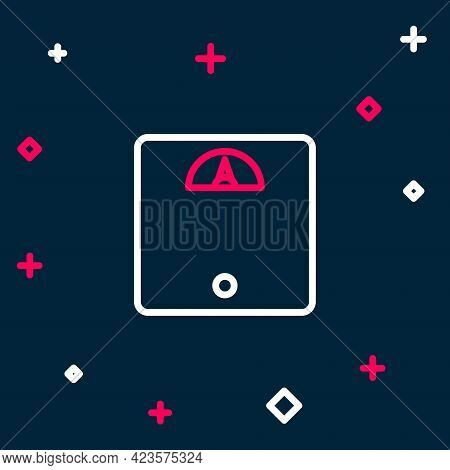 Line Bathroom Scales Icon Isolated On Blue Background. Weight Measure Equipment. Weight Scale Fitnes