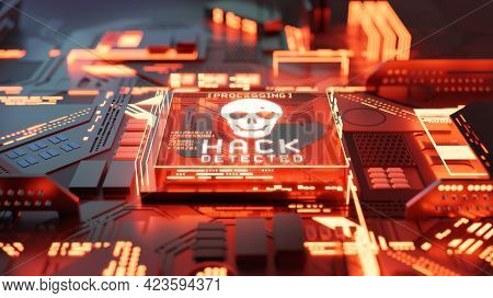Systems Being Hacked And Network Ransomware Digital Cyber Crime Background Concept. 3d Illustration.