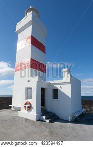 The Old Lighthouse In Gardur At Reykjanes Peninsula Iceland. Iceland Landmark