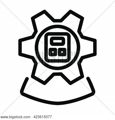 Analyst With Gear Hed And Calculator Inside Icon. Bold Outline Design With Editable Stroke Width. Ve