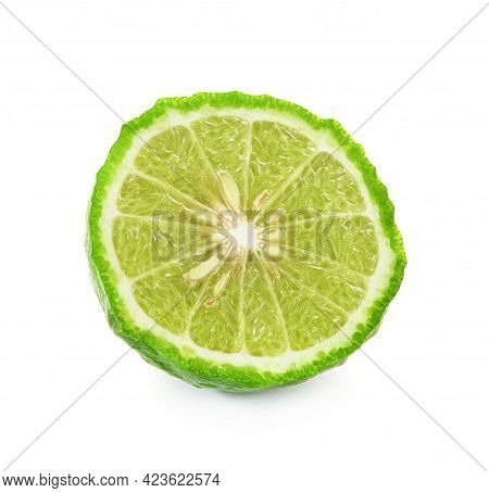 A Kaffir Lime On A White Background