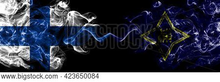 Finland, Finnish Vs Japan, Japanese, Urahoro, Hokkaido, Tokachi, Subprefecture Smoky Flags Side By S