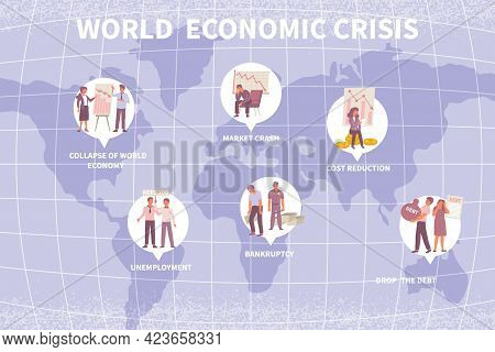 World Economic Crisis With Unemployment Market Crash Cost Reduction Debt Collapse Bankruptcy Composi