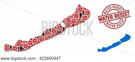 Collage Map Of Balaton Lake Designed From Flu Virus Items And Men Elements. Water Resist Scratched S