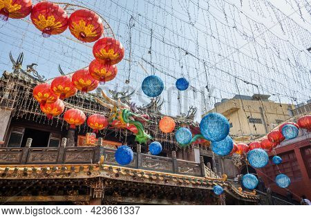 Lukang, Taiwan - October 18th, 2019: dragon lanterns Lukang Tianhou Temple, also known as Mazu Temple at Changhua, Taiwan
