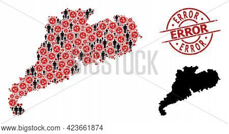 Collage Map Of Guangdong Province Designed From Virus Outbreak Icons And Humans Icons. Error Texture