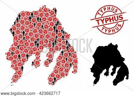 Collage Map Of Gambier Island United From Flu Virus Elements And Demographics Elements. Typhus Grung