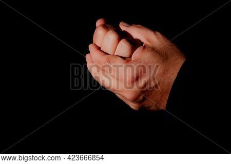One Hand Gripping The Other Tightly To Ease The Pain. Post Covid Syndrome Concept