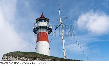 Torshavn, Faroe Islands - August 2019: Lighthouse Of Torshavn Inside Fort Of Torshavn