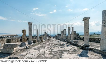 Denizli, Turkey - October 2019: Laodikeia Ancient City Ruins In Pamukkale, Denizli, Turkey