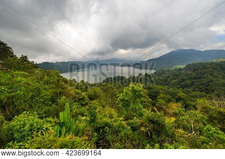 View Of Mountain Lake Danau Buyan On Island Bali, Indonesia