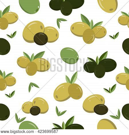 Olives Seamless Vector Pattern On White Background