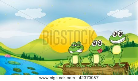 Illustration des trois grenouilles au bord de l'eau