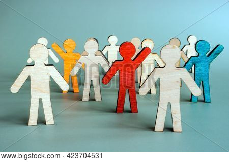 Uniqueness And Difference For Talent Management. Unique Figurines In The Crowd.