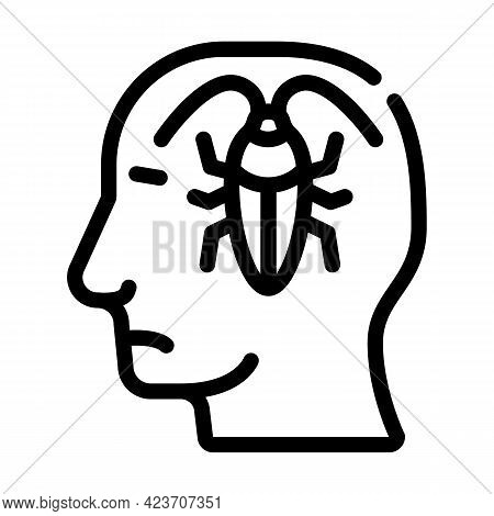 Cockroaches In Head, Neurosis Problem Line Icon Vector. Cockroaches In Head, Neurosis Problem Sign. 