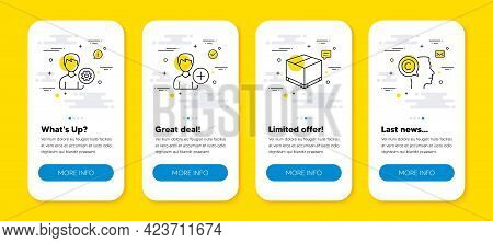 Vector Set Of Add Person, Support And Delivery Box Line Icons Set. Ui Phone App Screens With Line Ic