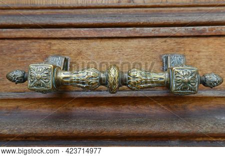European Vintage Old Metal Wrought Iron Door Knocker. Design Detail. Paris.