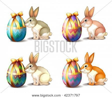 흰색 바탕에 다양 한 색상에서 4 토끼의 그림