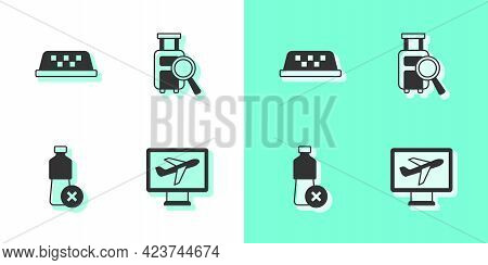 Set Plane, Taxi Car Roof, No Water Bottle And Lost Baggage Icon. Vector
